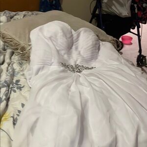 Elegant White Strapless Gown with Embellishments